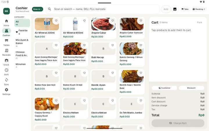 Kasir tablet versi terbaru dengan panel kategori