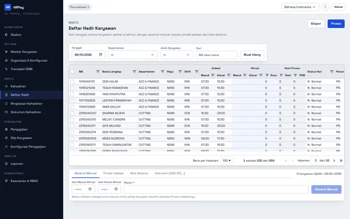 Daftar hadir dengan input manual dan penguncian absensi