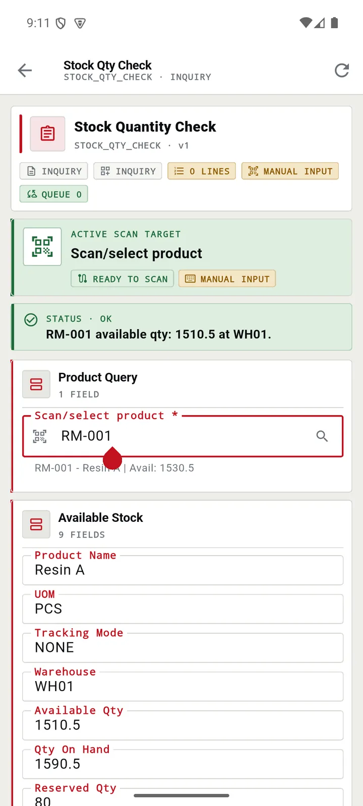 Cek stok per produk dan gudang