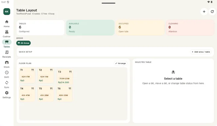 Denah meja dengan okupansi real-time